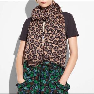 Coach Leopard Print Scarf in Tan and Black